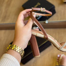 Sandália Vizzano Salto Bloco Tiras Finas Brilhosas 6550.203