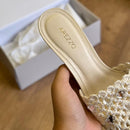 Sandália Mule Arezzo Salto Kitten Bordado Floral  A132170010