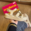 Sandália Moleca Napa Tresse Detalhe Dourado 5553.103 -  Natural Creme